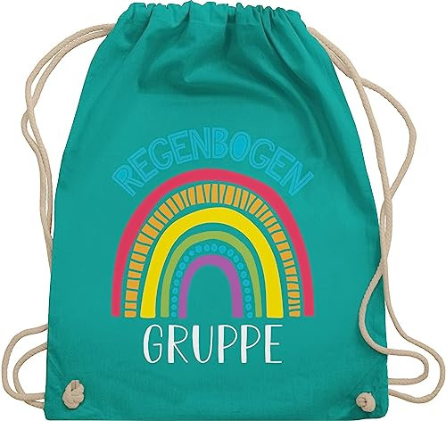 Shirtracer Turnbeutel Rucksack - Hallo Kindergarten Taschen - Kindergartengruppe - Regenbogengruppe - weiß - Unisize - Türkis - trainingsbeutel beutel kita geschenk für start stofftasche stoffbeutel