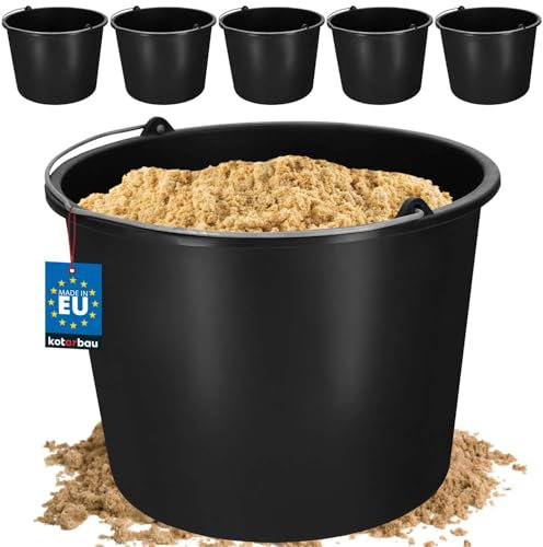 KOTARBAU® 5 Cubos de plástico, 12 litros, Negro, Cubo para Trabajos en jardín, construcción, Balde para mortero, Cemento, Agua, Cubo con asa Multiuso, Cubo Limpieza, Resistente, 5 Unidades