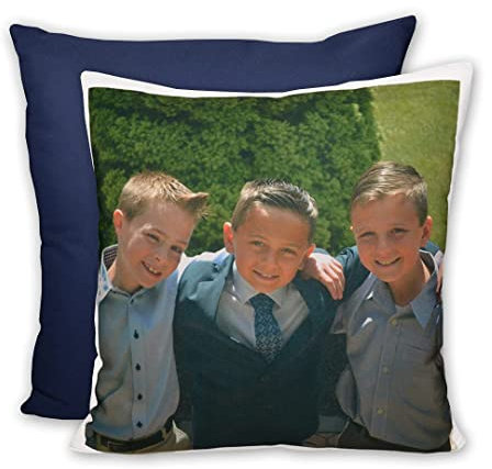 LOOXIS Personalisiertes Kissen mit Foto & Text Bedruckt, selbst gestalten – 40x40 cm, farbige Rückseite, Leinenhaptik – Geschenkidee Männer, Frauen, Jahrestag, Geburtstag, Einzug – Nachtblau