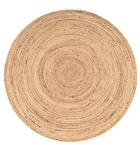 Paco Home Teppich Rund Wohnzimmer Jute Boho Ethno Muster Modern Handgefertigt Naturteppich, Grösse:80 cm Rund, Farbe:Natur 3