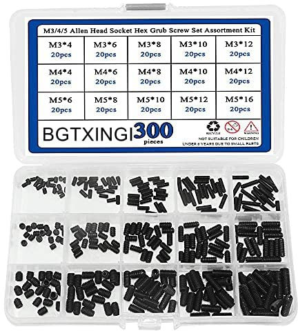 BGTXINGI Lot de 300 vis sans tête M3/4/5 à six pans creux - Avec boîte en plastique - Classe 12,9 - Acier allié noir (lot de vis sans tête à six pans creux)
