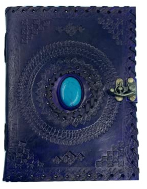 OVERDOSE Purple Mundra Stone Leather Journal With Brass C-Lock - Handmade Unlined Paper Leather Bound Journal | Sketchbook & Notebook - Drawing Journal - 5 x 7 inches | 12 x 17 cm | A6