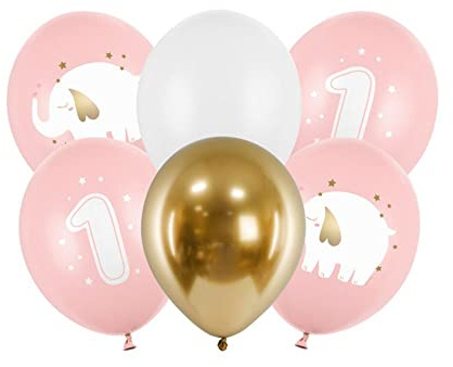 PartyDeco Balony Lateksowe z Nadrukiem Roczek 1. urodziny Girlanda Balonowa Pęk Balonowy Gładkie Urodziny Dziewczynki