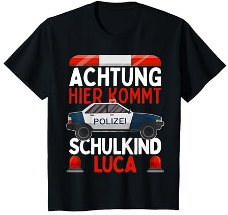 Kinder Schulkind Luca POLIZEI 1. Klasse Einschulung 2024 Junge T-Shirt