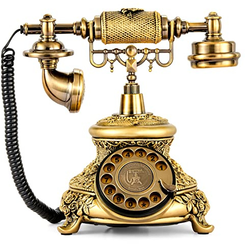 WICHEMI Retro Drehzifferblatt Telefon Vintage Festnetz Telefon Altmode Antik Telefon schnurgebundene Telefone für Zuhause Büro Cafe Bar Stern Hotel Dekor (Golden)