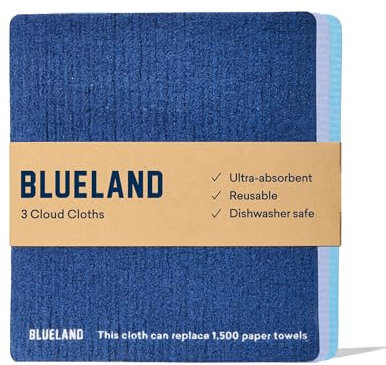 BLUELAND Cloud Cloth, 3-Pack, Reuseable Paper Towel Replacement, Natural Swedish Dish Kitchen Sponge