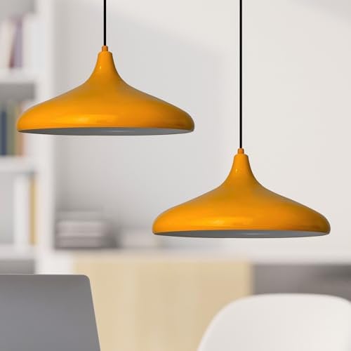 bamyum 2 Luces Champion Lámpara de Cocina, Lámpara Techo Colgante Vintage, Lámpara de Techo con Pantallas de 35 cm y Lámpara de Isla de Cocina de Metal de Lámparas de Techo Amarillo Oscuro