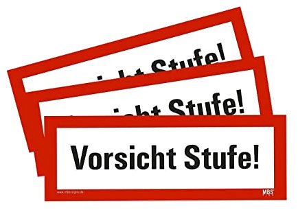 3 Stück – Aufkleber Warnung „Vorsicht Stufe!“ Hinweis Sturzgefahr Schild Folie ähnl. DIN 4066 | 21x7,4cm Made in Germany