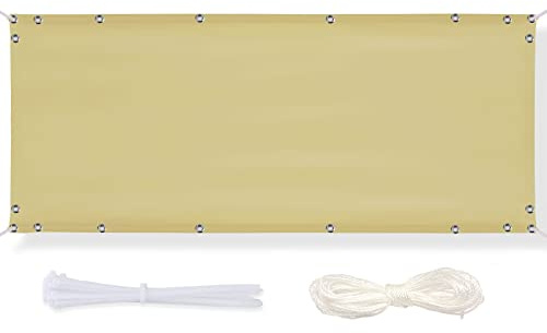 Timizi Balkon Sichtschutz Meterware 75x150cm, Blickdichte Sichtschutz Garten Winddicht UV-Beständig Reißfest Sichtschutzplane für Balkon und Terrasse Garten. - Beige