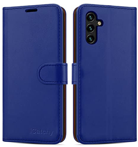 iCatchy for Samsung Galaxy A14 Case Leather Wallet Book Flip Folio Stand View Cover with Card Slots and Kickstand for Samsung Galaxy A14 5G / A14 4G Phone Cover (Blue)
