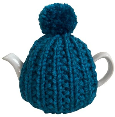 Small Teal Hand Knitted Tea Cosy - Fits 1-2 Cup Teapot