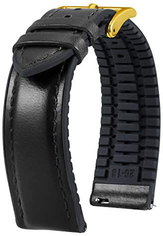 BINLUN Leder Uhrenarmband 22mm 21mm 20mm 19mm 18mm 16mm 14mm Ölwachsleder Uhrenarmbänder für Herren Damen Ersatzarmband Schnellverschluss Lederarmband Silikon Hybrid Uhrband(18mm,Schwarz Gold)