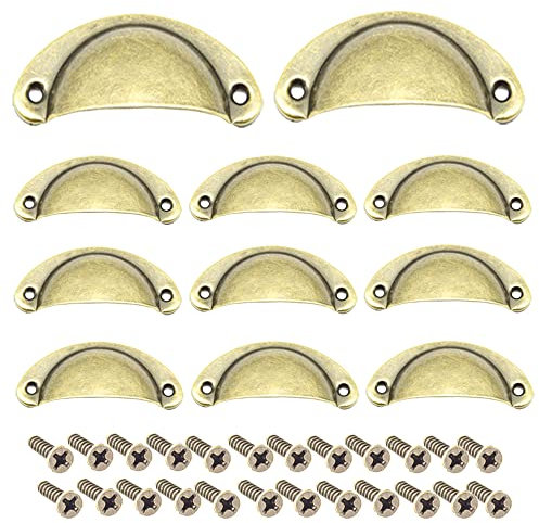 Ruidee 12 Picecs Shell Cup Handles Vintage Half Moon Drawer Pull Handle with Screws for Cabinet Cupboard Dresser Wardrobe Drawer (Bronze)