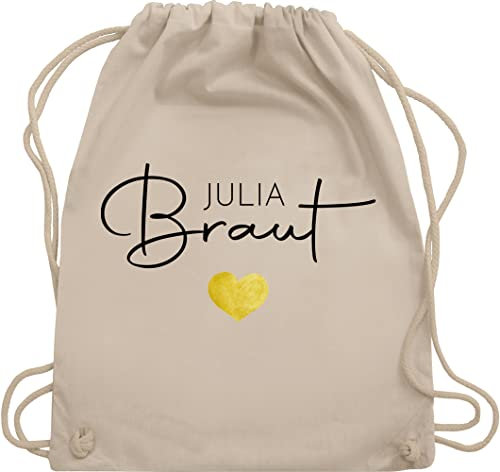 Turnbeutel Rucksack - JGA Junggesellenabschied - Braut - Name Herz - Unisize - Naturweiß - junggesellinnenabschied beutel team bride personalisierte tasche polter rucksäcke jungesellenabschied
