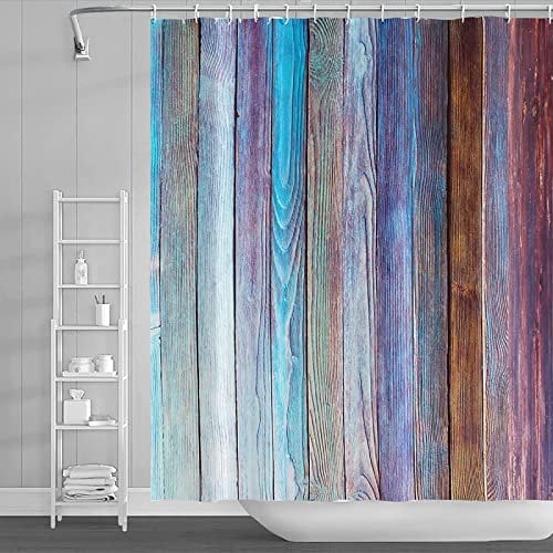 RADEMA Duschvorhang 120x200cm Gebeizte Holzverkleidung Duschvorhang Antischimmel Wasserdicht Landleben Shower Curtains Geeignet für Badezimmer Badewanne mit 8 Kunststoffhaken