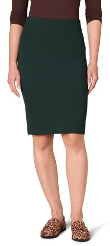Amazon Essentials Women's Ponte Pull-on Above-The-Knee Fitted Pencil Skirt, Dark Green, XS