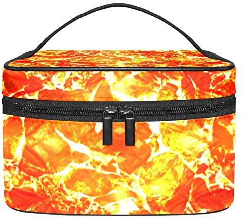Vulkanische Lava-Oberfläche, Magma-Textur, tragbare Make-up-Tasche, Reise-Kosmetiktaschen für Damen, Reißverschluss-Tasche, Mehrfarbig, 22.5x15x13.8cm/8.9x5.9x5.4in