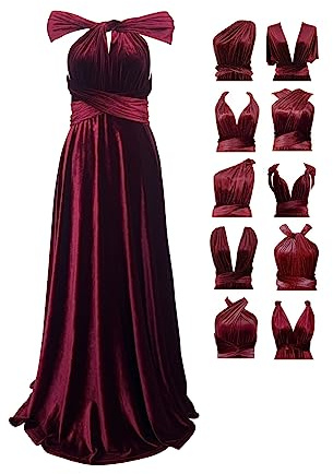 72styles Velvet Infinity Dress with Bandeau,Convertible Bridesmaid Dresses,Plus Size Velvet Wrap Maxi Long Dress Multiway Formal Burgundy
