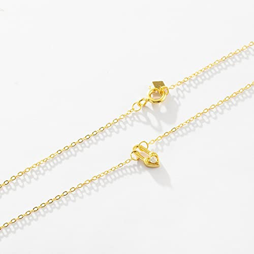 Necklace 925 Sterling Silver Square Heart Padlock Necklace Women Drop Key Love Choker Luxury Wedding Jewelry Crystal Party (Gold a)