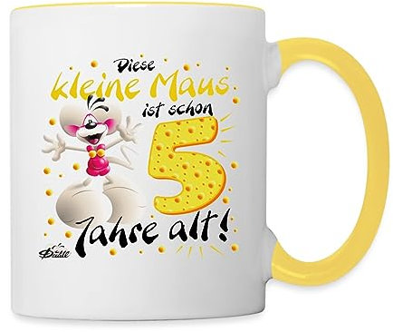 Spreadshirt Diddl Maus 5. Geburtstag Tasse Zweifarbig, One size, Weiß/Gelb