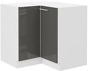 Kuechen-preisbombe Eckunterschrank 90x90 cm Lara Grau Hochglanz Küchenzeile Küchenblock Küche