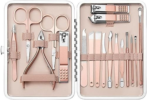 DLUXCA 18 pièces Ensemble de Coupe-Ongles en Acier Inoxydable Or Rose Argent Coupe-manucure Ciseaux à Ongles Oreille cuillère fichier Outil de pénicure