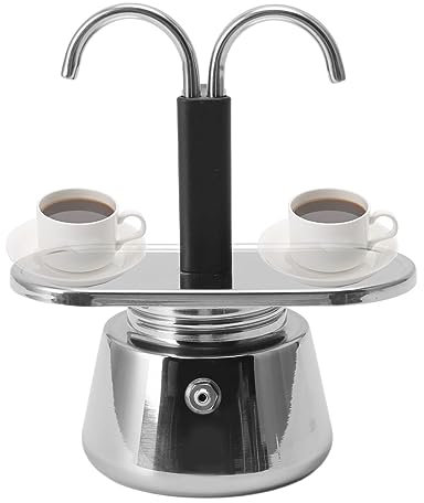 KOSDFOGE Stovetop Espresso Maker, 2 Cup Stainless Steel 100ML Moka Pot Double Head Stainless Steel Mocha Coffee Pot Italian DIY Conduit Coffee Maker