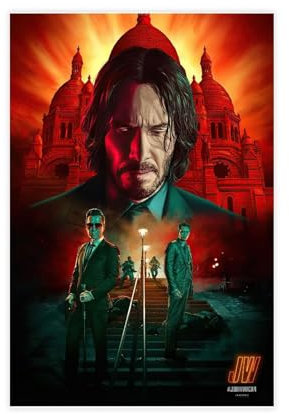 John Wick Reeves Filmposter 4 Leinwandposter Wandkunst-Dekor-Druck Bild Gemälde für Wohnzimmer Schlafzimmer Dekoration ungerahmt 30 x 45 cm