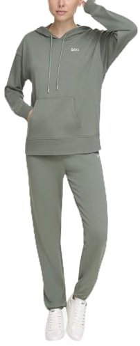 DKNY Women's Metallic Logo Hoodie, Duck Green, Large