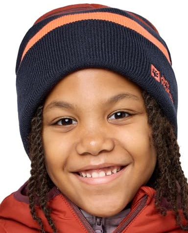 Jack Wolfskin Unisex Children Stripy Knit Beanie K Hat, Night Blue, S