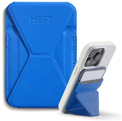 MOFT Magnetischer Wallet Ständer Kartenhalter für iPhone 15/14/13/12 Serie Kompatibel mit MagSafe, MOVAS Magnetischer Handy-Ständer aus Vegan-Leder mit 3 Betrachtungswinkeln, 2 Karten, Sapphire