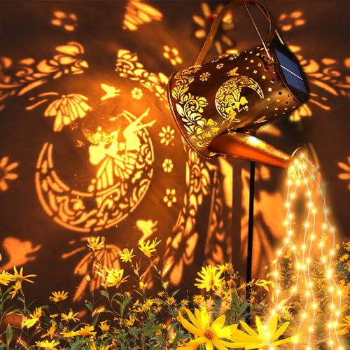 MUSUNIA Solar Gießkanne Mit Lichterkette Aussen - Led Giesskanne Garten Solar Wasserdicht Gartendeko Gießkannenlicht Mit Schäferhaken,Gartenstecker Giesskanne Für Garten Hofweg Balkon Terrasse 1 Set