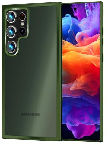 NALIA Matte Handyhülle für Samsung Galaxy S24 Ultra - Stoßfester Silikon-Rahmen & Semi-Transparent - FUZION (Anti-Fingerprint Case) - Marke aus Berlin, Farbe:Dunkel-Grün
