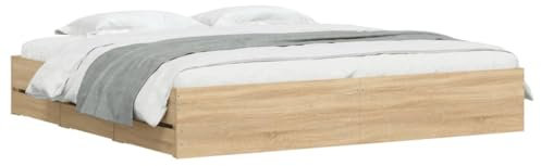 vidaXL Cadre de Lit avec Tiroirs, Lit Double avec Rangement, Lit Adulte avec Sommier à Lattes Chambre, Chêne Sonoma 200x200 cm Bois d'Ingénierie