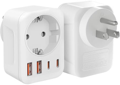 【2 Pièces】 Adaptateur Prise USA, Adaptateur Prise France vers US avec 2 USB A(5V 2,4A) Et 2 USB C(5V 3A) Adaptateur Prise Américaine, Dominicaine, Canada, Mexique, Thaïlande Type B
