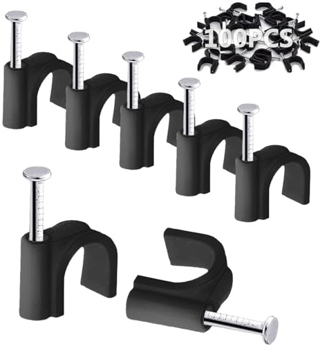 100PCS Runde Kabelklemmen Schwarz, 10MM Elektrische Kabelwandklemme Kabelnagelklemmen Management, Draht Ordnungsklemmen Pins Kabelstifte für Ethernet, Elektrische Kabel, Steckdosenleiste Wandmontage