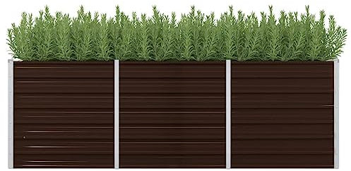 Pozsne Lit Surélevé de Jardin 240x80x77 cm Marron Acier Galvanisé Extérieure Jardinière Surélevée Fournir Espace Suffisant Pot de Fleurs Élégant Accessoire pour Plantes Légumes