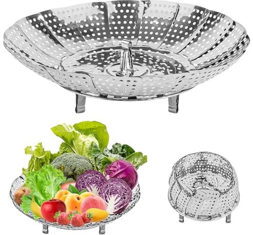 TNOMSNO Cesta de Vapor Plegable de Acero Inoxidable, Inserto de Vapor Ajustable de Vapor Vaporera Extensible para Olla, Inserto de Vapor para Cacerolas para Cocinar Pescado y Fisch Zum Kochen