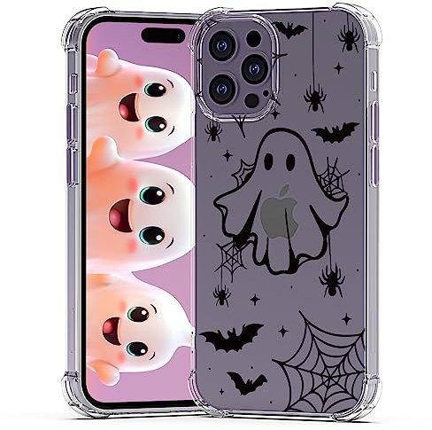 YEPO Halloween Case for iPhone 14 Pro Max Clear Spider Web, Phone Cover Girls Ghost Designs Slim Bumper Shockproof Protective Women Bat Phone Case for iPhone 14 Pro Max