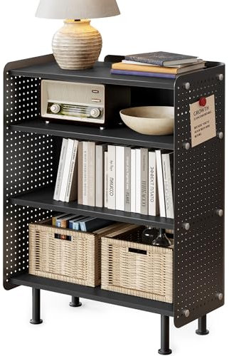 Fenge 4 Etagen Bücherregal Modern Lagerregal mit Pegboard Multifunktionales Lagerschränke mit Verstellbarem Regal für Wohnzimmer, Schlafzimmer, Heim, Büro (Schwarz)