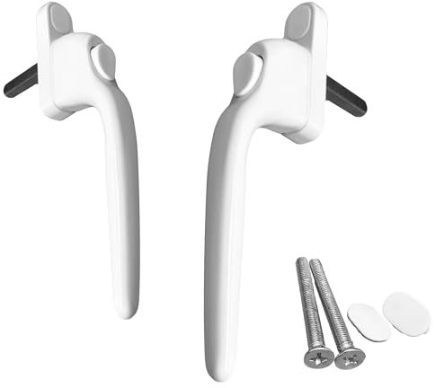 Lot de 2 poignées de fenêtre en uPVC blanc double vitrage sans verrouillage avec serrure espagnole en PVC 40 mm