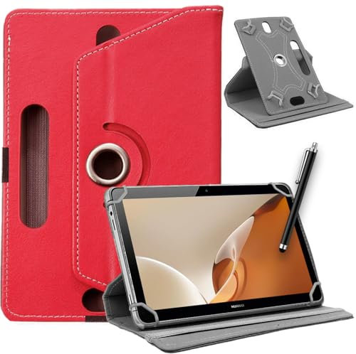 SU 10 inch Tablet Case - Universal Stand Case Folio Cover Magic Leather 360° Rotating Case Fits for ALL 10in Inch & 10.1in Inch Tablets + Stylus Pen (RED)