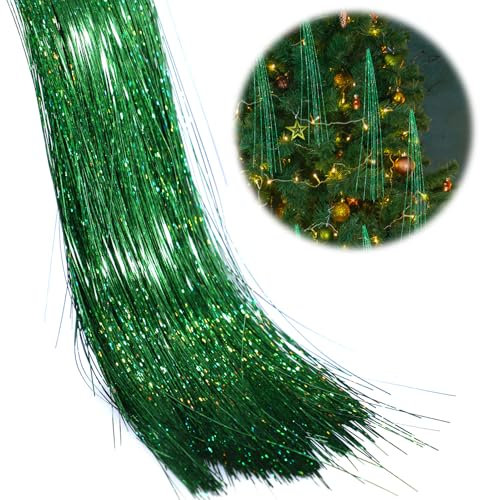 2000stk Lametta, Lametta Weihnachtsbaum Lametta Vorhänge Glitzer Vorhang Deko Festivaldekor Zubehör für Geburtstagspartys(Schillerndes Grün)