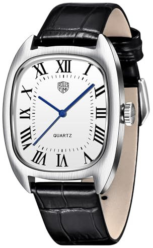 TYBERLEY RollsTimi Klassische Herrenuhr VH31 Quarzwerk Quadratisches Edelstahlgehäuse Wasserdichtes Lederband Einfachheit Business Armbanduhren, weiß, Klassisch