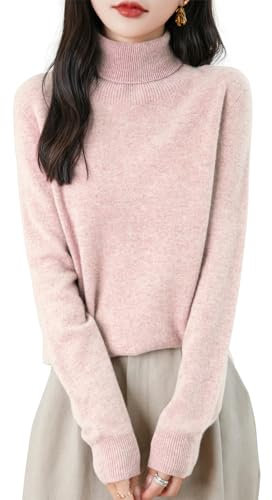 Chanyarn Damen Winterpullover Herbst Elegant 100% Merinowolle 2024 First-Line Ready to Wear Langarm nahtlosem Strick Rollkragen Kaschmirpullover (Rosa,S)