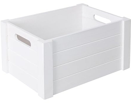 Wickerfield Wooden Crates with Cutout Handles Under Bed Storage Boxes Cube Christmas Eve Large Gift Box Dog Toy Hamper Baskets for Gifts Empty (White, Small)