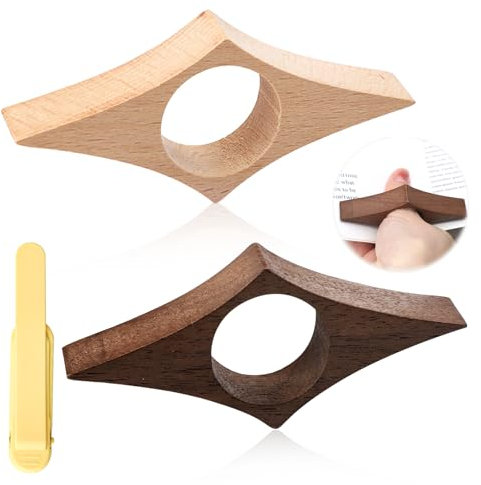 Lot de 3 porte-pages de livres avec support en silicone - 8,5 x 3,5 x 1,5 cm - Support de livre - Support de page en bois - Anneau de pouce - Pour les amateurs de livres, les rats de lecture et les