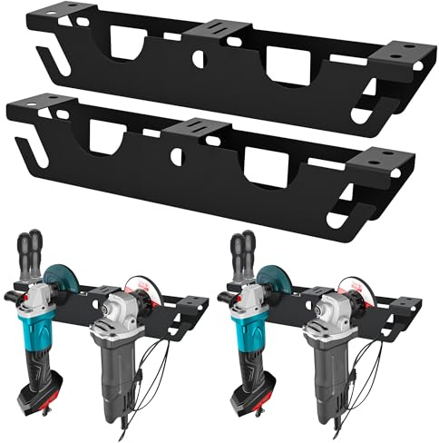 ohbien 2 Pack Angle Grinder Holder Wall Mounted, 4 Bay Polisher Holder | Angle Grinder Storage Rack with Cord Hanger, Carbon Steel Grinder Organizer Bracket for Cutters Polishers Workshop Warehouse