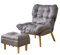Fauteuil Salon Confortable Fauteuil Scandinave Patchwork avec Repose Pied, Dossier Large, Pieds de Chaise en Bois Massif, Fauteuil Relax Inclinable(Gray)