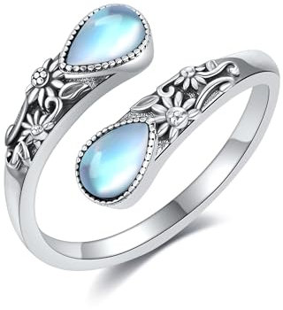 HUKKUN Sunflower Spoon Rings 925 Sterling Silver Moonstone Thumb Ring for Women Vintage Spoon Rings Gift for Mom Wife Sister Her